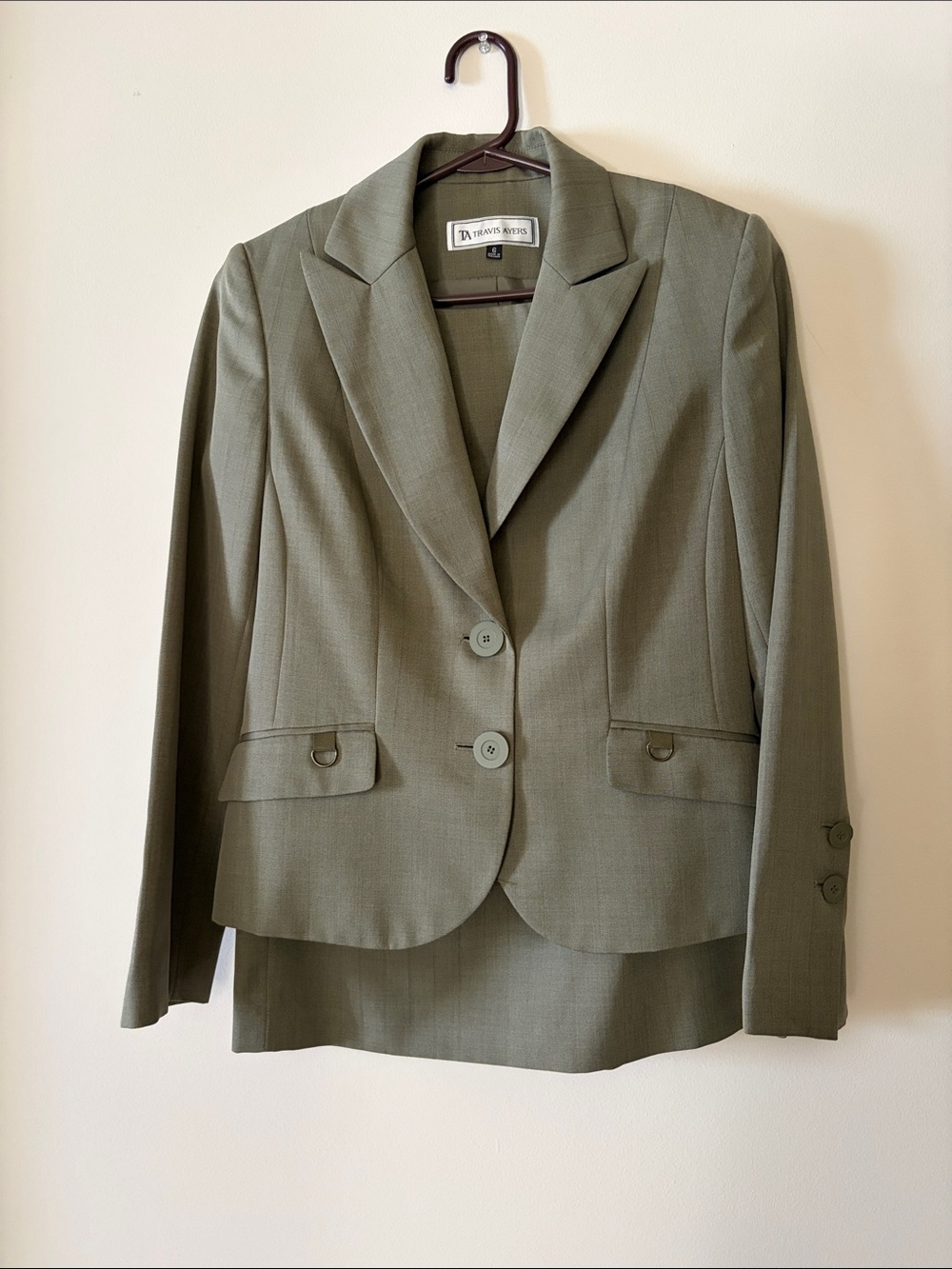 Travis Ayers Olive Green Two-Piece Blazer and Skirt Set
